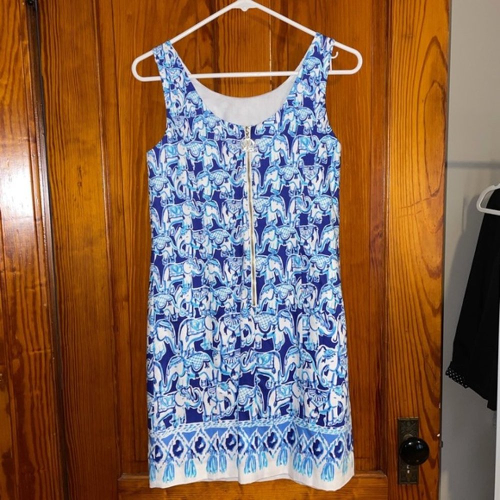 Lilly Pulitzer Cathy Shift Dress Blue Elephants - Picture 2 of 4